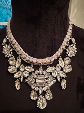 Statement Crystal Bib Necklace in Light Gray